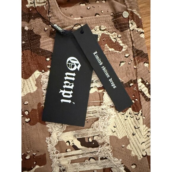 NWT Guapi Men's Denim Shorts Size 30 Frayed Brown Design [jb] - Picture 3 of 6